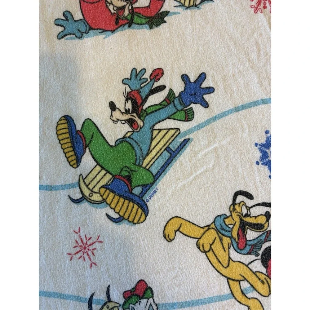 VTG 90s Disney Mickey Mouse Twin Flannel Sheet Set Winter Pluto Donald 3 piece